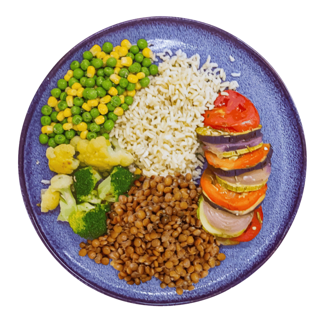335 - Quinoa, Lentilha Verde, Ratatouille, Couve-flor, Brócolis, Ervilha e Milho