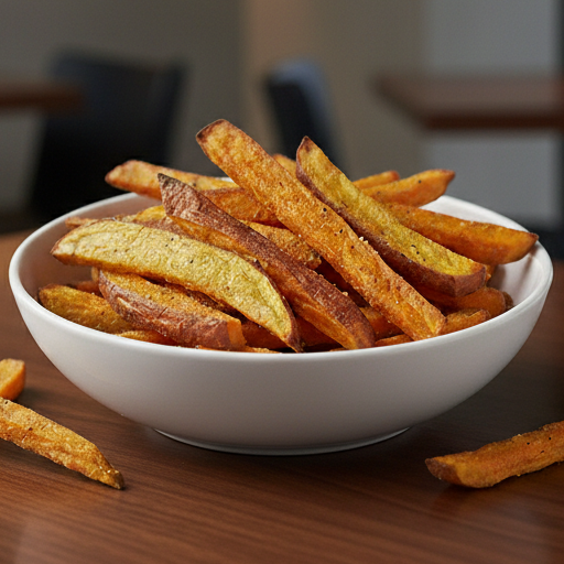 PB1 - Batata-doce com casca assada no forno com azeite de oliva extravirgem, páprica, alecrim e sal do Himalaia. Livre de fritura