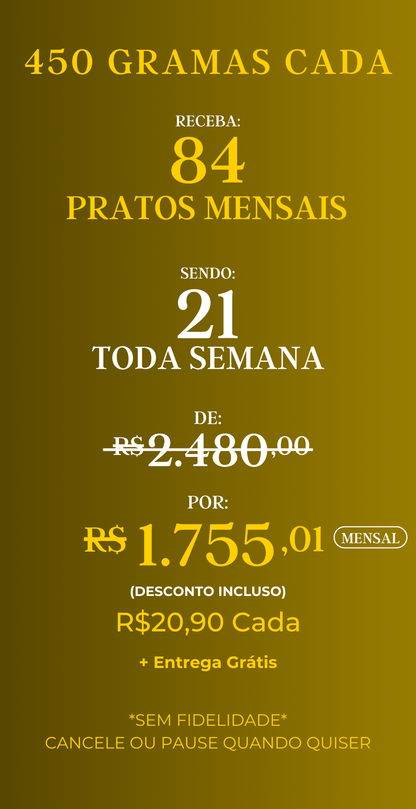 Assinatura com 84 marmitas mensais – Gourmet, porções de 450g cada