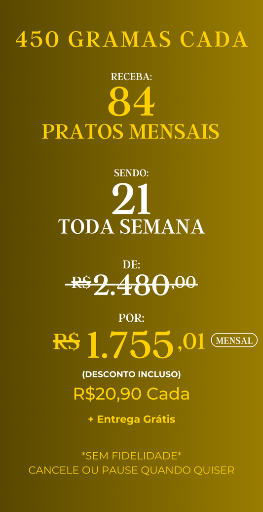Assinatura com 84 marmitas mensais – Gourmet, porções de 450g cada