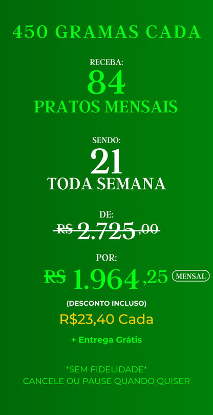 Assinatura com 84 marmitas mensais – Gourmet, porções de 450g cada