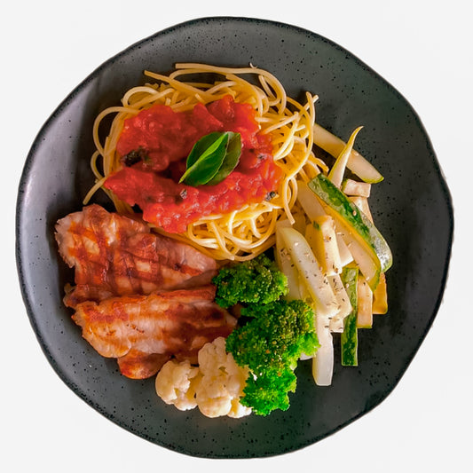94 -  Lombo de Porco Ibérico Grelhado com Macarrão Veggie