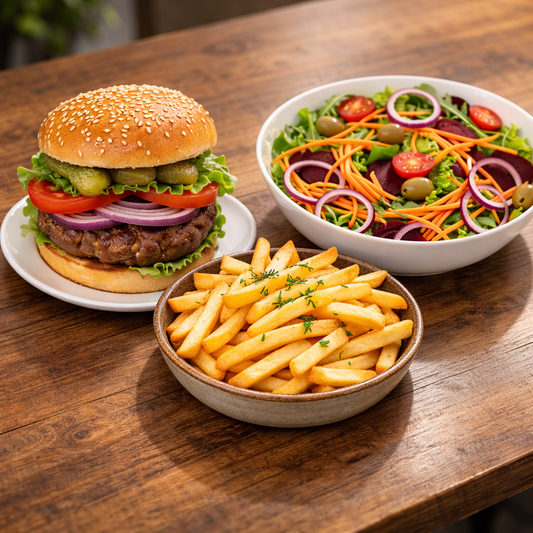 Kit Burguer Fresh, Batatas Palito Assada e Salada jardim - K7
