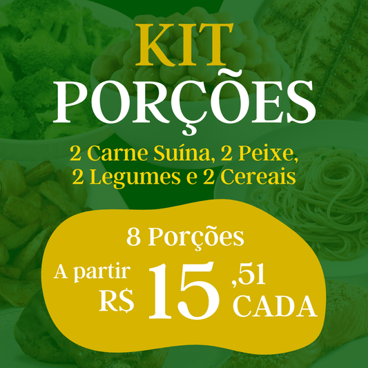 Kit com 8 Porções - 2 Suíno, 2 Peixe, 2 Legumes e 2 Cereais