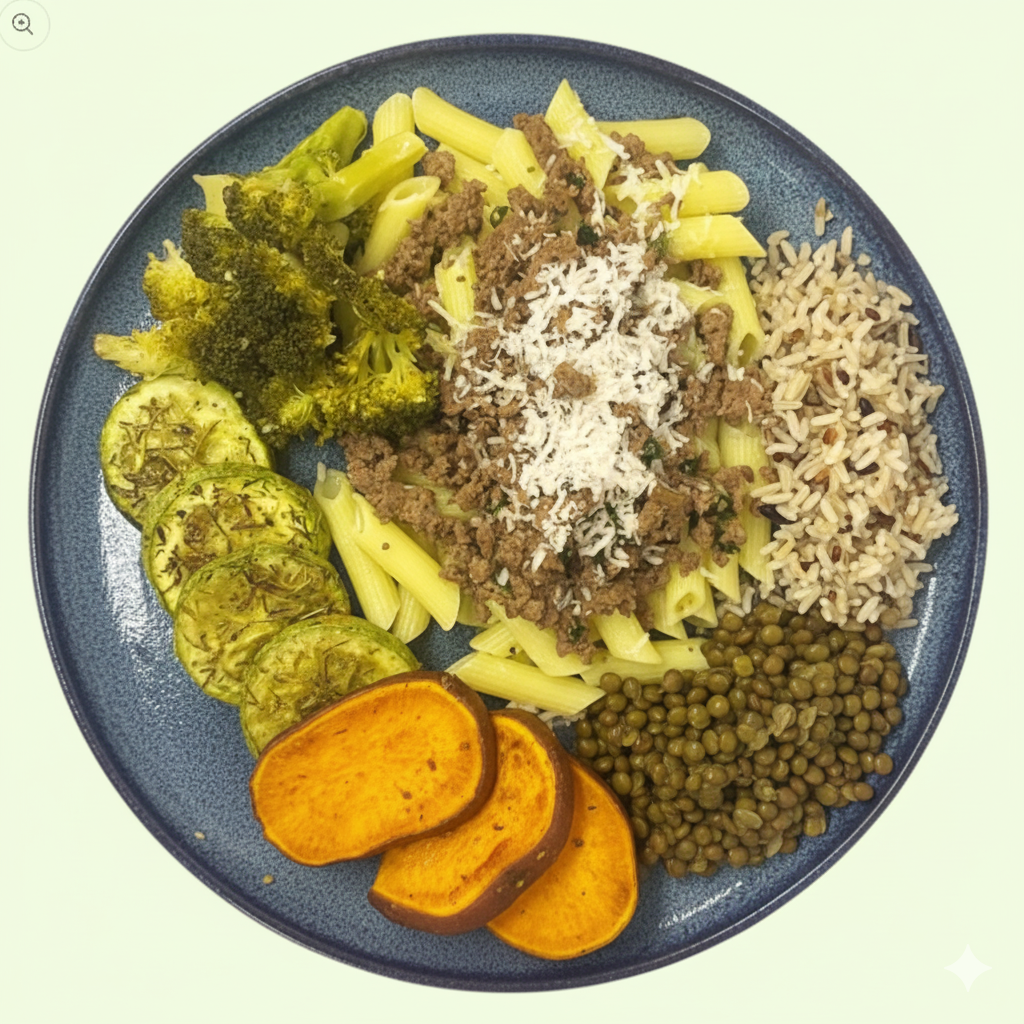 72 - Penne Sem Glúten com Patinho Refogado e Legumes