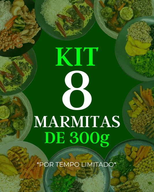 Kit Gourmet com Novos Veganos e Proteínas Nobres - 8 Marmitas de 300g cada