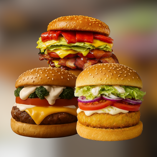 KIT4 - BrocoBurger + Burguer Bacon Deluxe + Fish Medalhão Limão Burguer