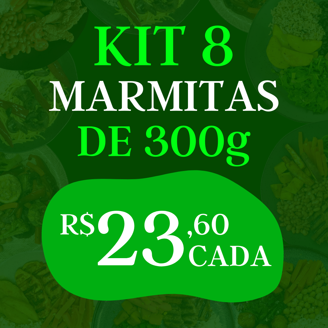 Kit Gourmet com Novos Veganos e Proteínas Nobres - 8 Marmitas de 300g cada
