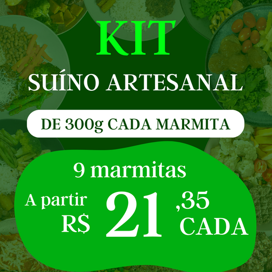 Kit Suíno Artesanal Gourmet -  9 Marmitas de 300g cada - Pernil, Lombo, Filé Mignon