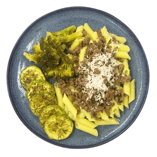 72 - Penne Sem Glúten com Patinho Refogado e Legumes