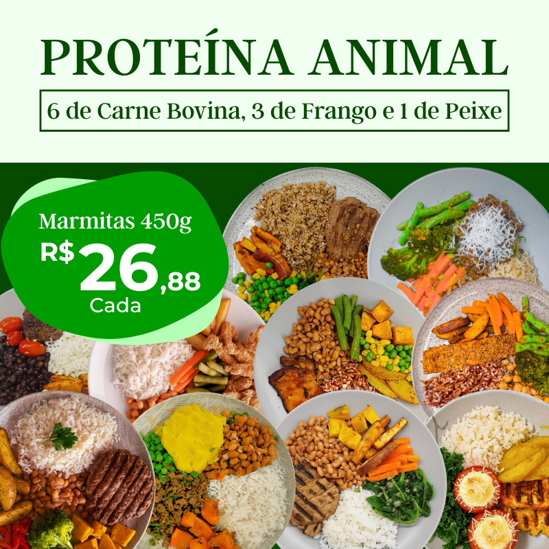 Proteína Animal - 10 refeições - 6 Bovino, 3 de Frango e 1 de Peixe - 450g
