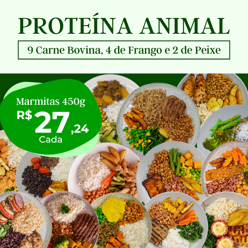 Proteína Animal - 15 refeições - 9 Carne Bovina, 4 de Frango e 2 Peixe - 450g