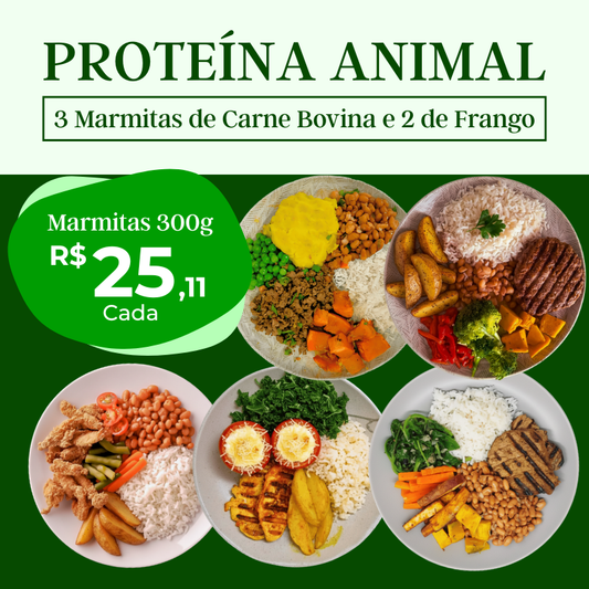 Proteína Animal - 5 Refeições - 3 de Carne Bovina e 2 de Frango - 300g