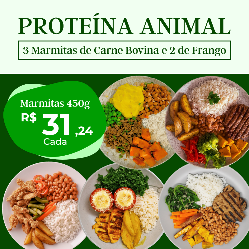 Proteína Animal - 5 Refeições - 3 de Carne Bovina e 2 de Frango - 450g
