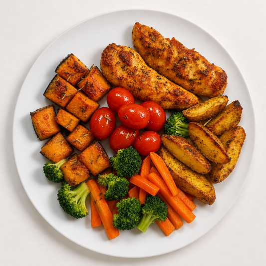 Frango Sassami, Batata, Abóbora, Tomate, Cenoura e Brócolis - 500g - ME1